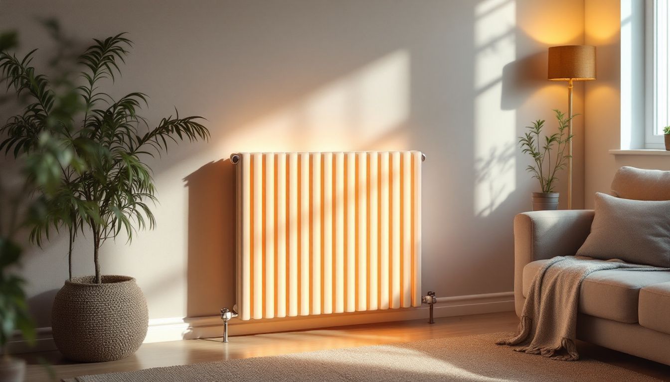 A cozy living room with modern hydronic radiator heating.