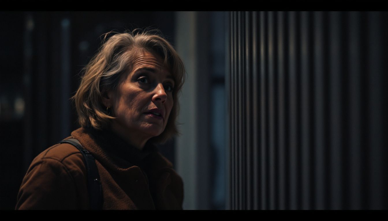 A middle-aged woman is contemplating a modern designer radiator in a showroom.